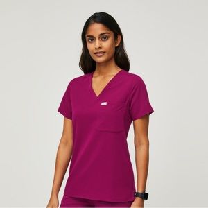 FIGS Catarina one pocket scrub top in dark magenta